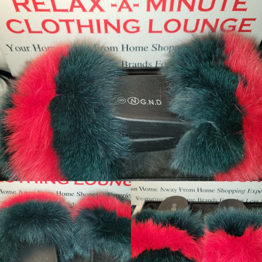 Plush Fox Fur Slides, Sizes 7.5 - 10.5 - image 2